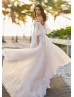 Beaded Ivory Lace Tulle Corset Back Wedding Dress With Detachable Sleeves